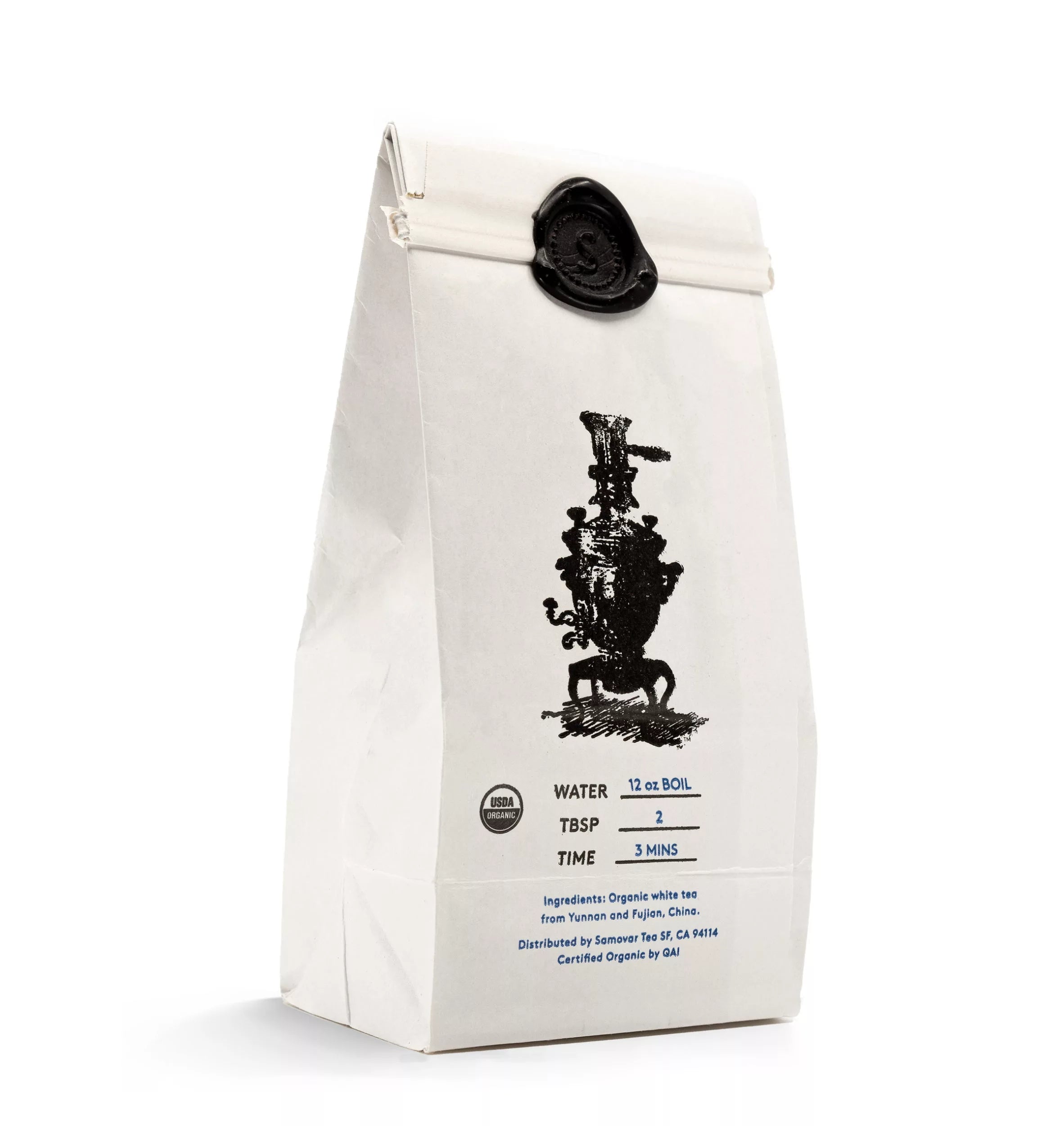 A bag of Downy Sprout tea displayed on a white surface, showcasing its packaging design and branding.
